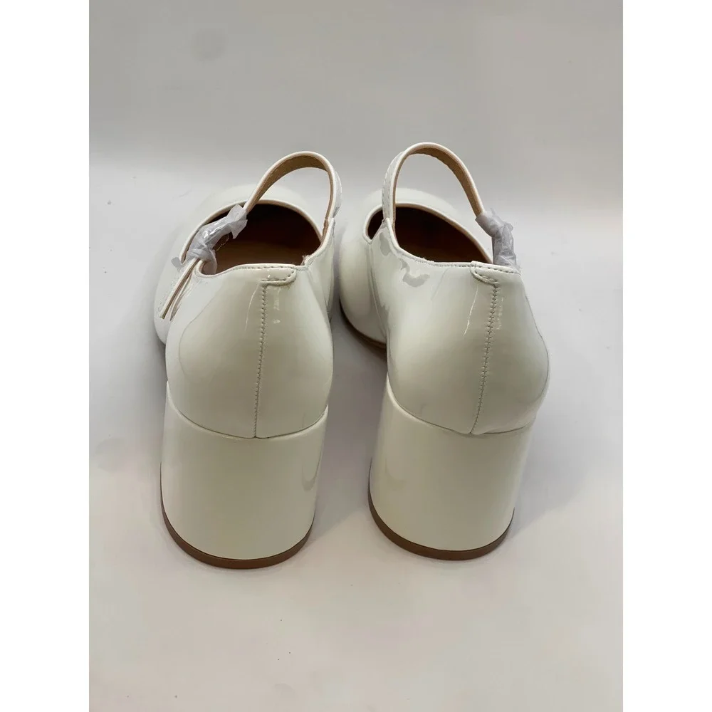 Journee Collection Okenna-WD White Patent Mary Jane Block Heel Pumps Womens 9 WD